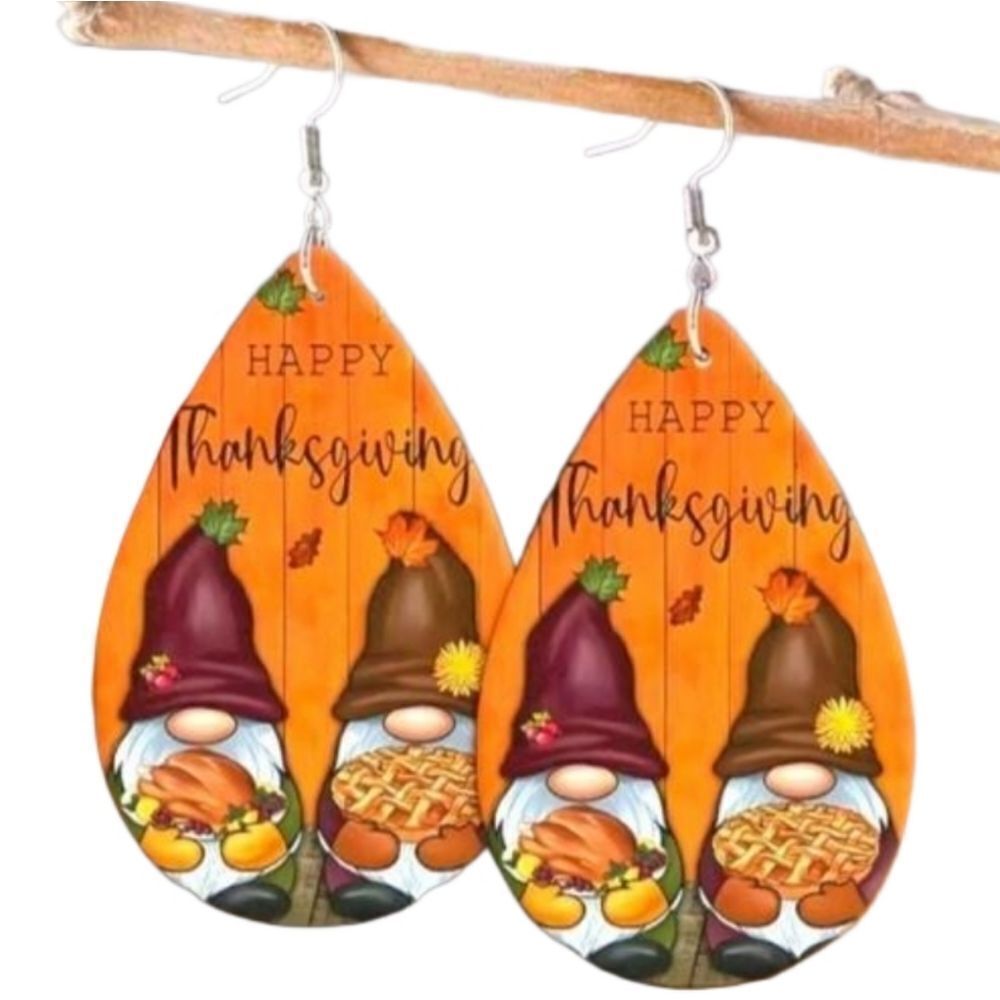 Hand Crafted Happy Thanksgiving Dangle Earrings